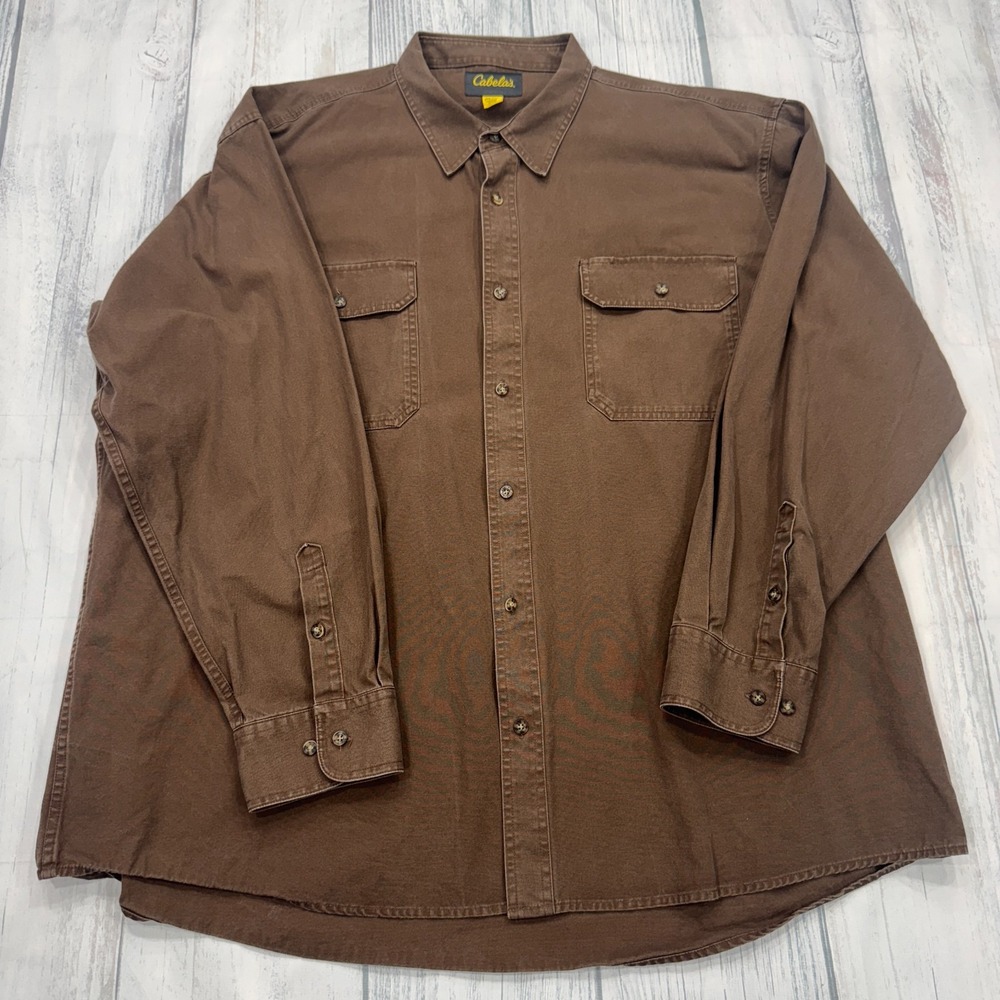 Cabela's Thick Button Shirt‎ 3XLT Tall Brown Pockets Work Mens